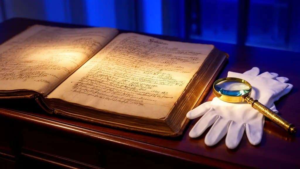 Aufgeschlagenes historisches Registerbuch mit Kurrentschrift auf einem Archivtisch